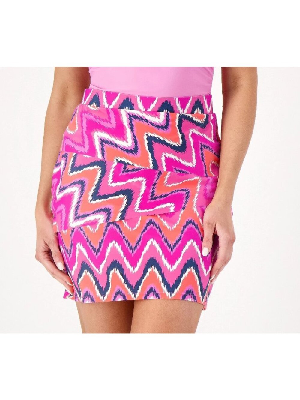 Susan Graver Swim Skirt Size 8 Soleil Tiered Cover Up Fuchsia Chevron Beachwear